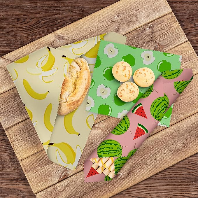 Akeeko Reusable Beeswax Food Wraps - Assorted 12 Pack, Reusable, Plastic-Free Food Storage, Sustainable Gifts, 3 Sizes (6S,4M,2L)