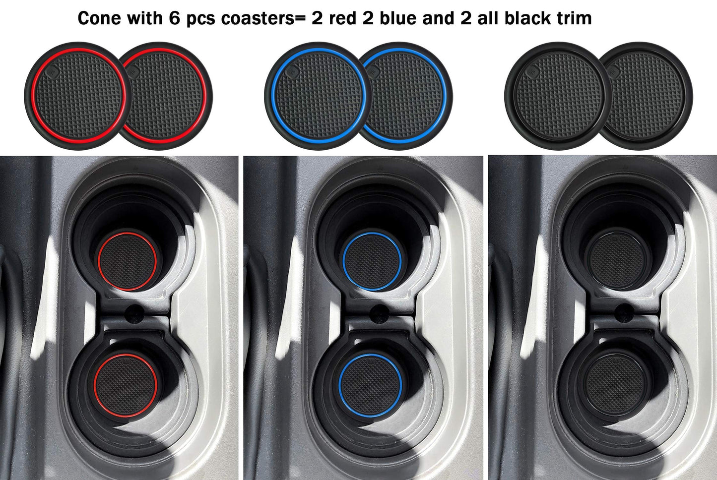 Auovo 2 Pcs Cup Holder Inserts Replacement for Frontier 2005-2019 Xterra 05-15 Pathfinder 05-12 Replace 96975-EA000 96975-ZS00A(with 3 Pairs of TPE Coasters in red Blue All Black)