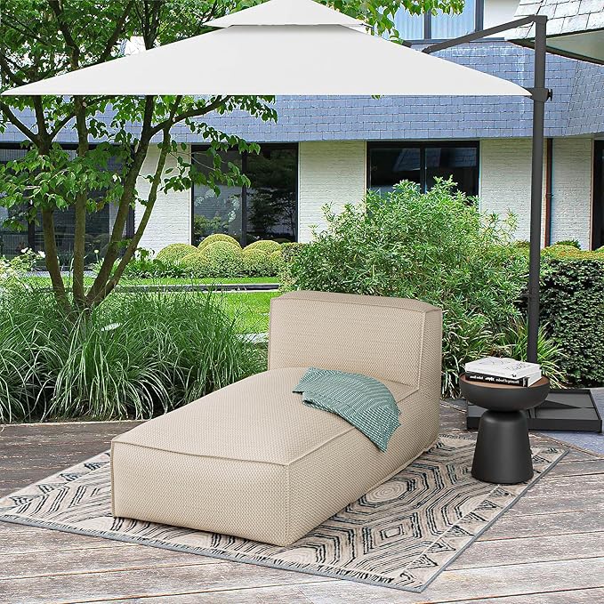 OPEAK Outdoor Bean Bed Chair Sun Lounger, Outdoor Couch Sofa for Patio & Pool, Foam Filling Day Bed Furniture, Comfy Lazy Sofa for Outside, Water-Resistant Seating Lounge Chair, Light Beige