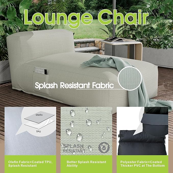 OPEAK Outdoor Bean Bed Chair Sun Lounger, Outdoor Couch Sofa for Patio & Pool, Foam Filling Day Bed Furniture, Comfy Lazy Sofa for Outside, Water-Resistant Seating Lounge Chair, Light Green