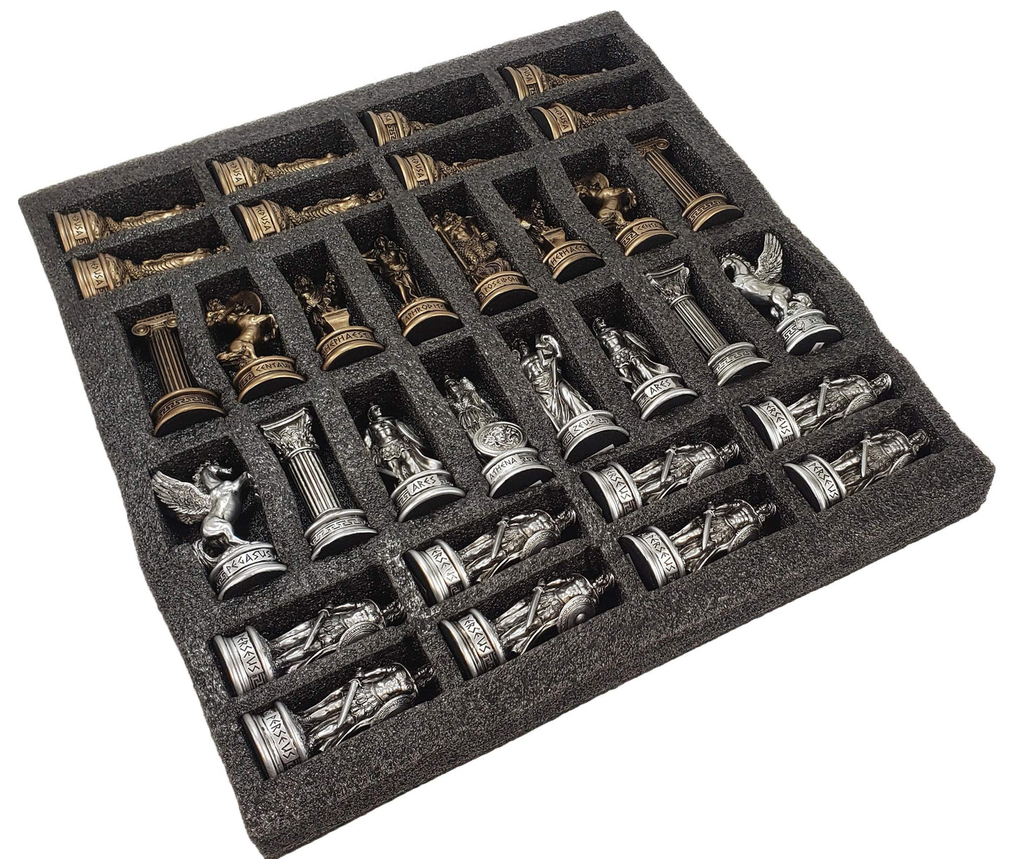 Greek Mythology Olympus Gods Zeus vs Poseidon Pewter and Bronze Color Chess Set with 17" Greek Board