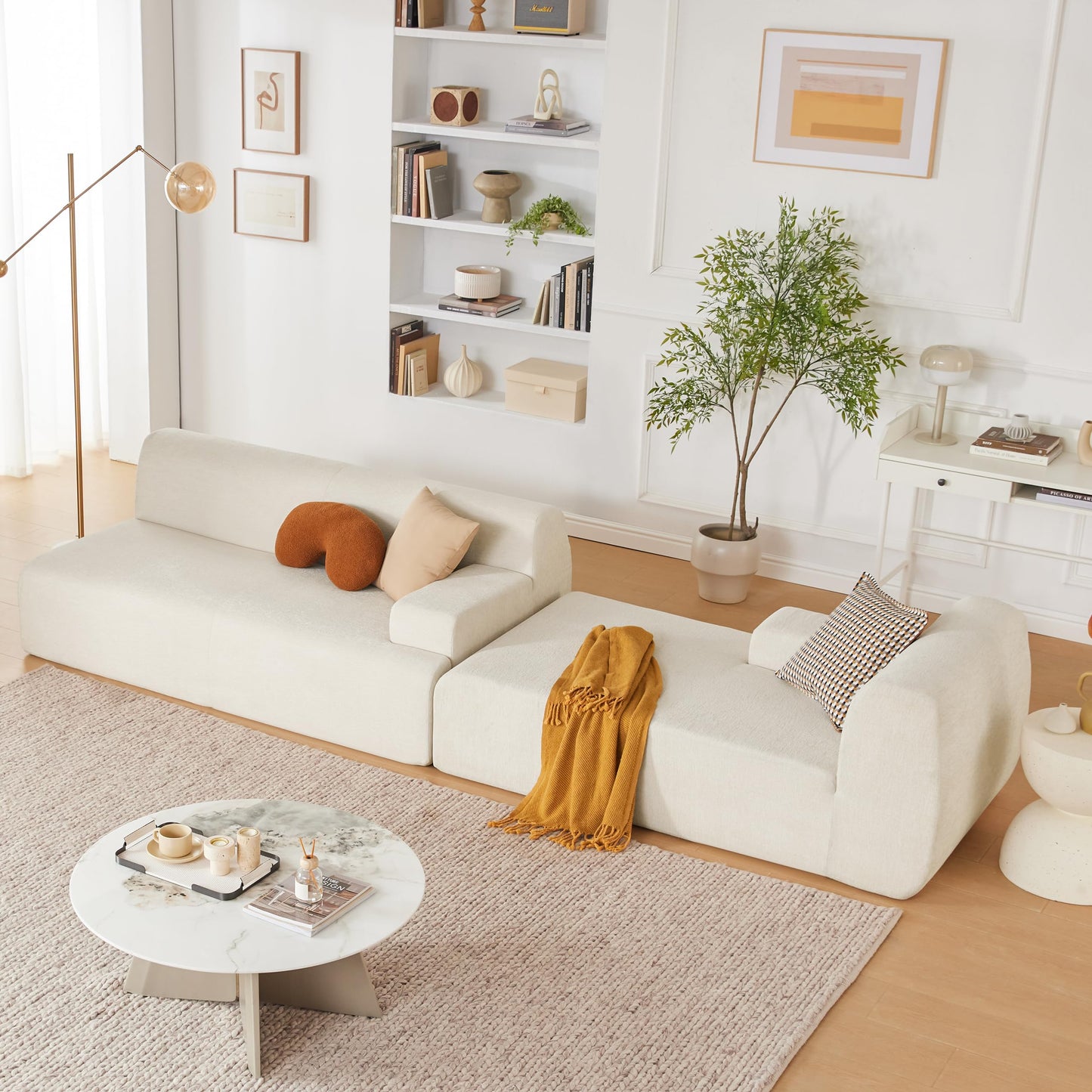 Huatean Home 107" Modular Sectional Sofa, Sponge Sofa for Living Room, High Density Sponges Cloud Couch,Modular L-Shape Sofa Couch with Chaise, (Beige)