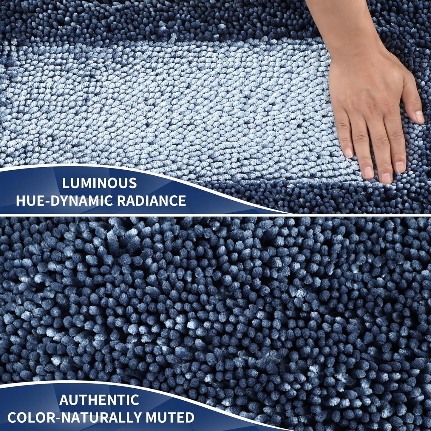 Yimobra Long Bathroom Rug Non Slip 44x24 Inch, Extra Thick Soft Absorbent Chenille Bath Mat, Machine Washable Bath Rugs for Bathroom Floor, Tub and Shower, Home Decor Accessories, Light Blue