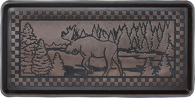 HF by LT Moose Scene Rubber Boot Tray, 32 x 16 inches, One-Piece Seamless Construction, Durable Vulcanized Rubber, Year Round Use Indoors or Outdoors, Bronze