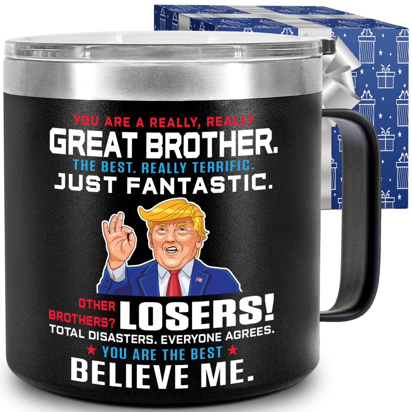 CHUSUKASU Gifts for Brother from Sister, Birthday Gift for Adult Older Bro, You Are A Really Great Brother Mug Tumbler 14Oz - Insulated Coffee Cup with Lid and Gift Box
