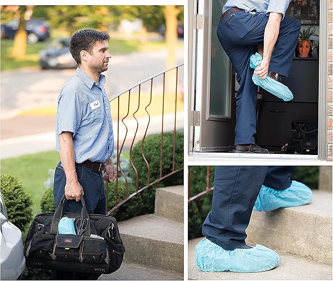 G & F Products Disposable Shoe Covers, Slip-Resistant Booties, Heavy-Duty, Waterproof, Elastic Band, Non-Slip Silicone Sole, Reusable, Protects Floors, Blue, 11 Us Men & 13 Us Women, X-L 100 Pieces