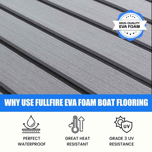 Fullfire EVA Foam Boat Flooring with 3M Self-Adhesive Backing, Marine Decking Faux Teak Deck Sheet for Jon Boats Pontoon Boat Yacht RV Jet Ski Kayak Floor, Grey and Black 94" x 23.5"