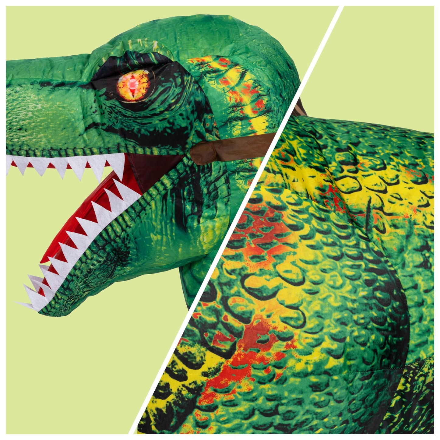 Spooktacular Creations Kids Halloween Inflatable Costume, LED Light Eyes Dinosaur, Ride on Blow Up Dragon Costume, Digital Printing T-Rex for Halloween Dress Up Party, M