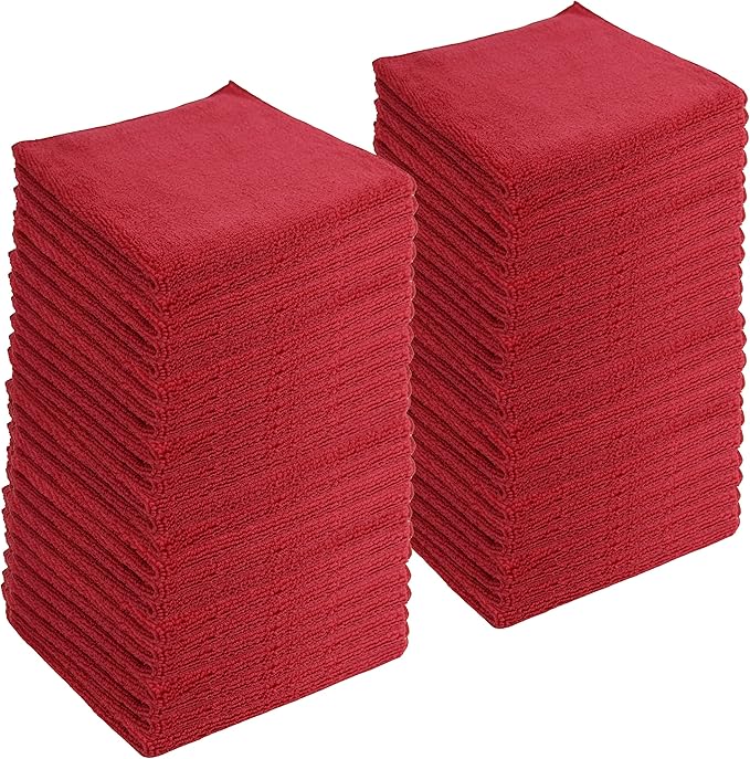 Microfiber Cleaning Cloths,48 Pack, 16"x16", All-Purpose, Softer, Highly Absorbent, Lint-Free, Reusable, Washable Pro Towels, Red, for House, Kitchen, Bathroom, Car, Office