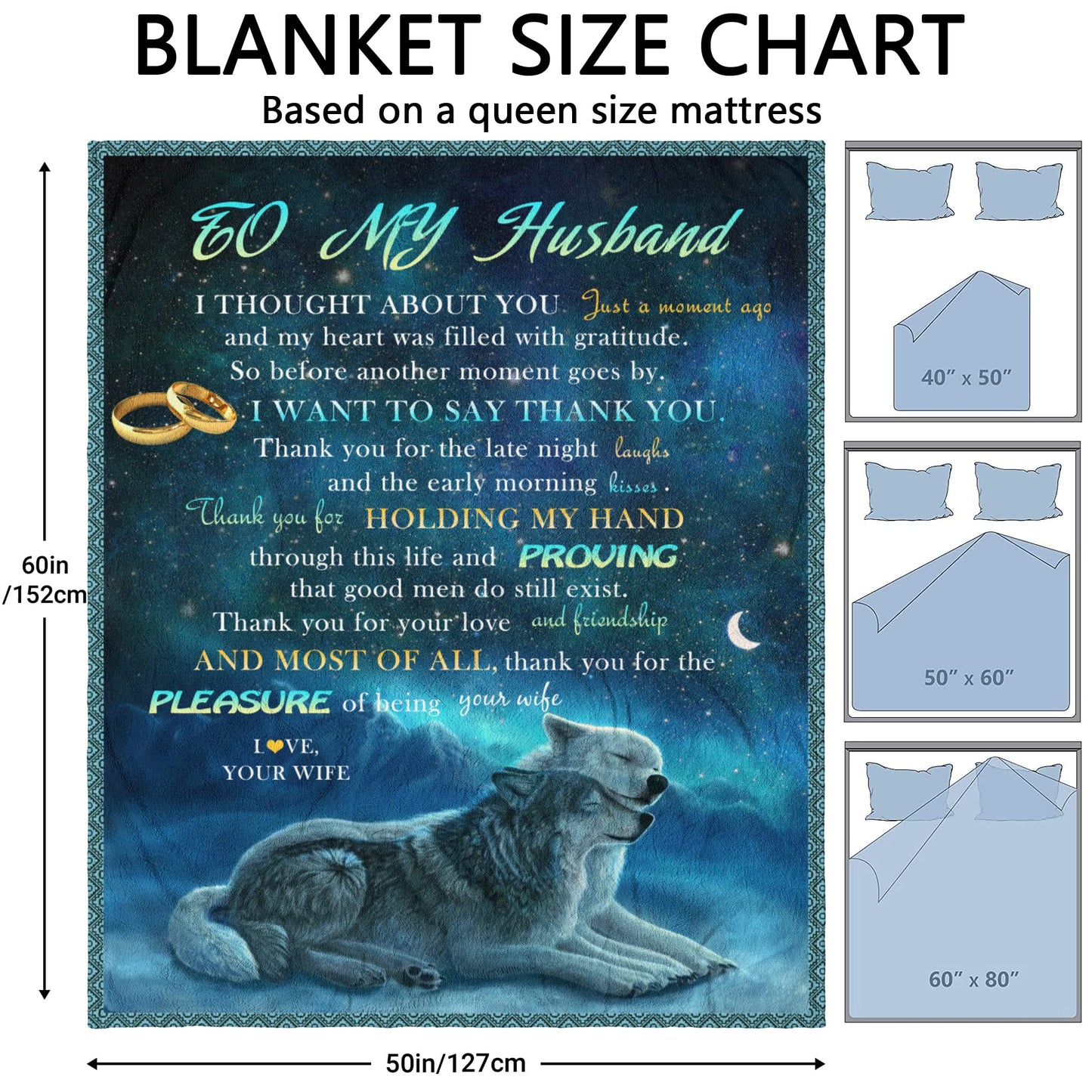 Gift to My Husband Blankets from Wife Ultra-Soft Micro Fleece Throws Blanket for Best Husband Birthdays Anniversary Wedding Gifts Blankets for Bed Bedding Sofa Travel 60" x 50"