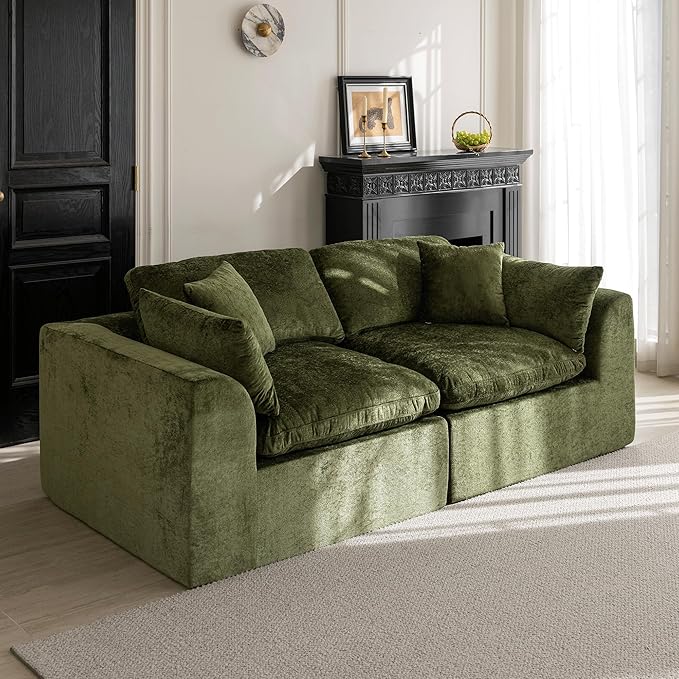 88''Cloud Sectional Couch, Modern L-Shape Sofa, Oversized Convertible 2 Seater Modular Couches for Living Room, Forest Green