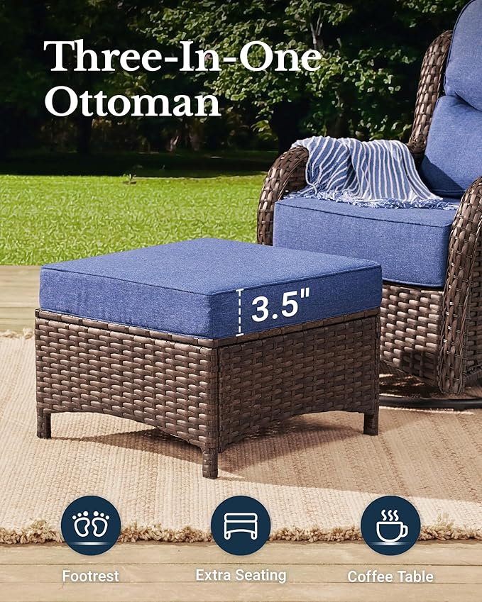 HILLGA Luxury Patio Furniture Set with 6-inch Thick Cushion, Outdoor Loveseat and High Back Swivel Rocker Patio Chairs, 6PCS Wicker Conversation Set for Deck Yard and Poolside, Blue (V2)