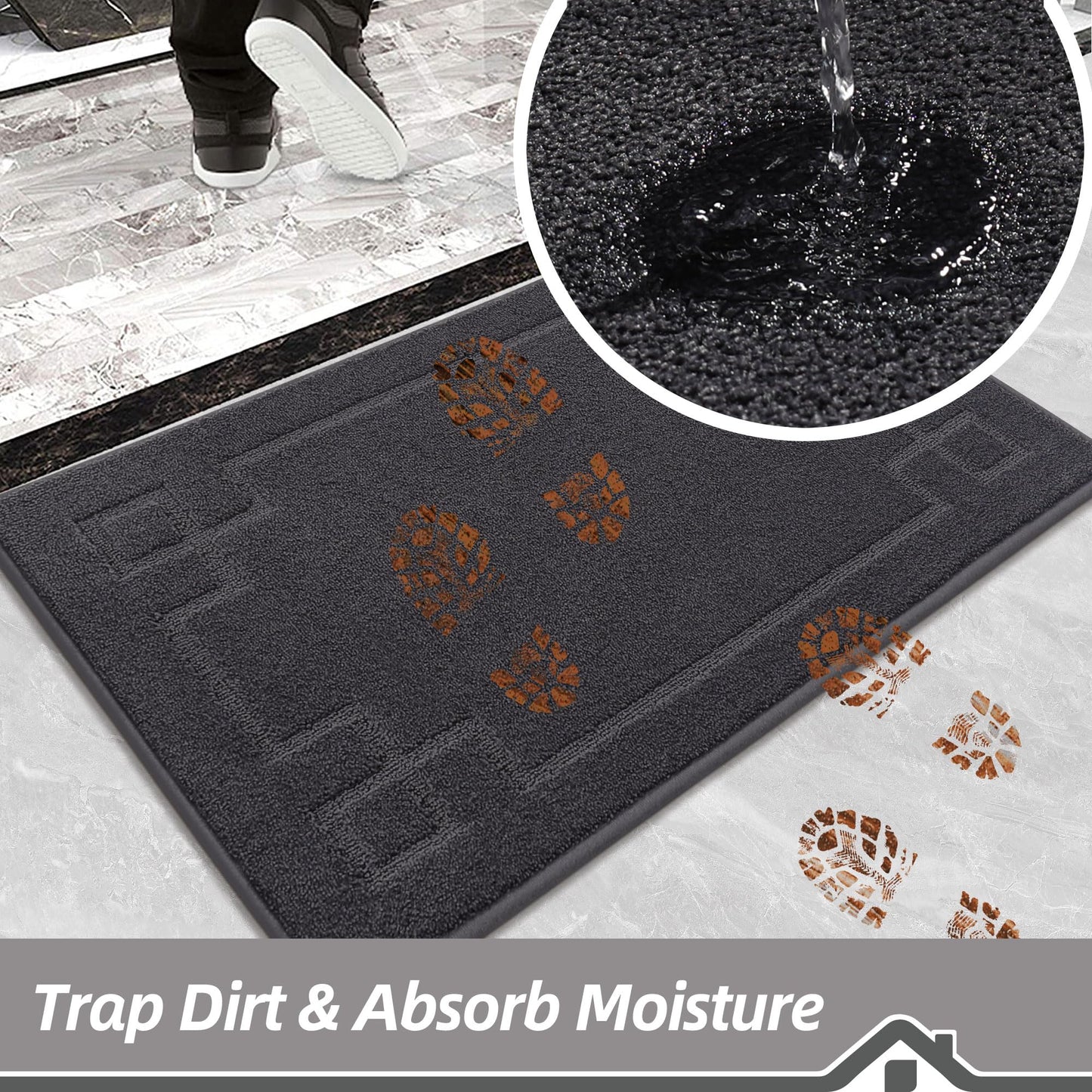 BEQHAUSE Door Mat 32" x 48", Non-Slip Door Mats Indoor Entryway Rugs Washable Low-Profile Absorbent and Stain Resist Floor Mats, Dog Door Mat for Front Back Door, Muddy Wet Shoes & Paws, Dark Grey