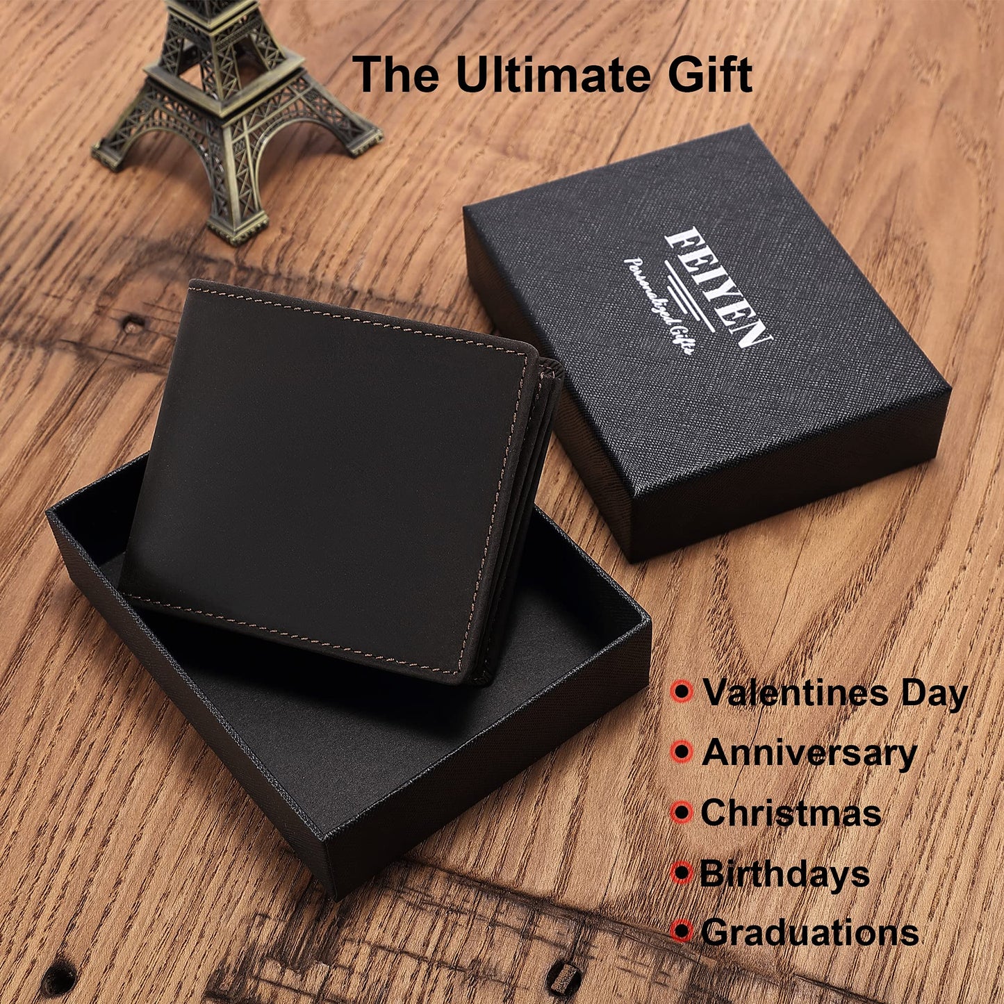 Personalized Engraved Wallet for Boyfriend Husband from Wife Girlfriend - Anniversary Christmas Valentines Day Birthday Wedding - I Love You - Men Bifold Leather Wallets for Him