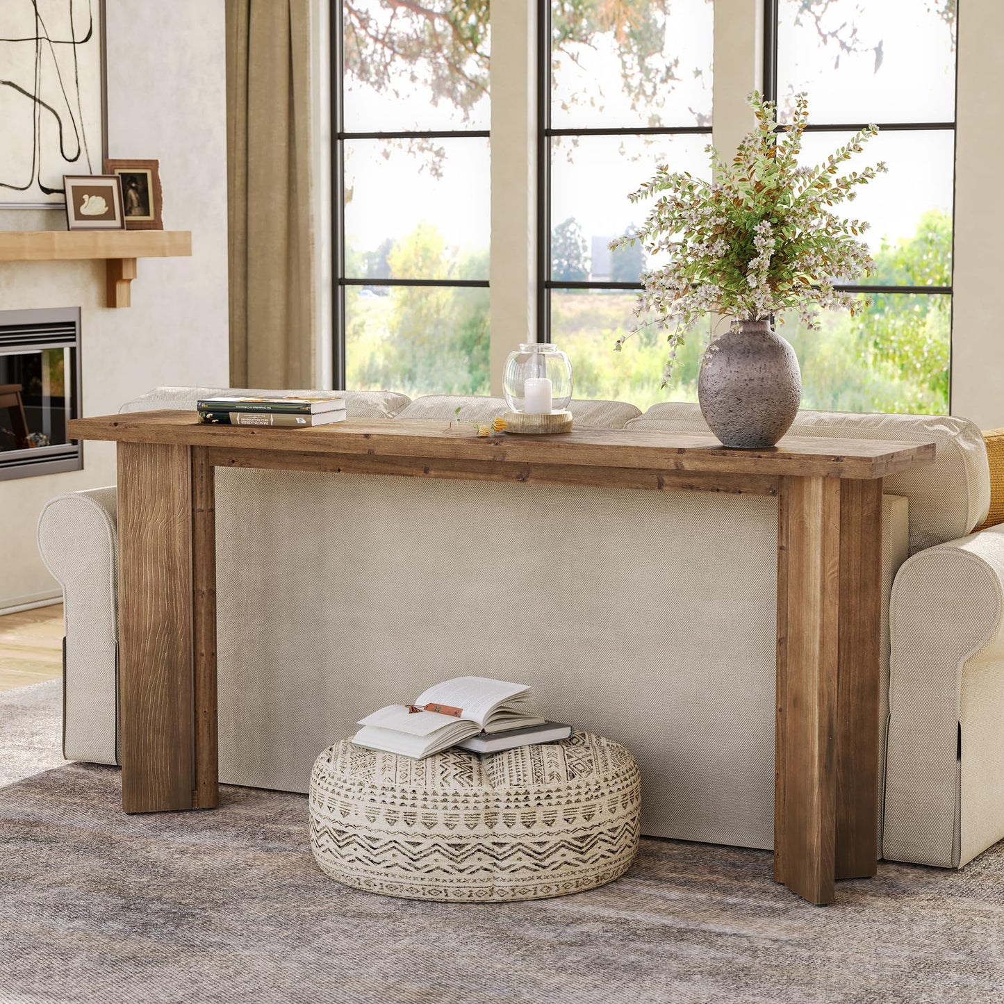 Solid Wood Console Table, 70.9-Inch Narrow Long Sofa Table Behind Couch, Farmhouse Entryway Table for Living Room, Hallway, Foyer