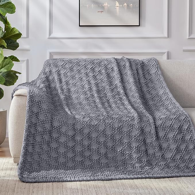 Knitted Weighted Blanket for Adult, Chunky Knit Weighted Throw for Sleep 36"*48" 3lbs, Cooling Breathable Heavy Blanket Machine Washable Blanket for Room Decor(Light Grey)