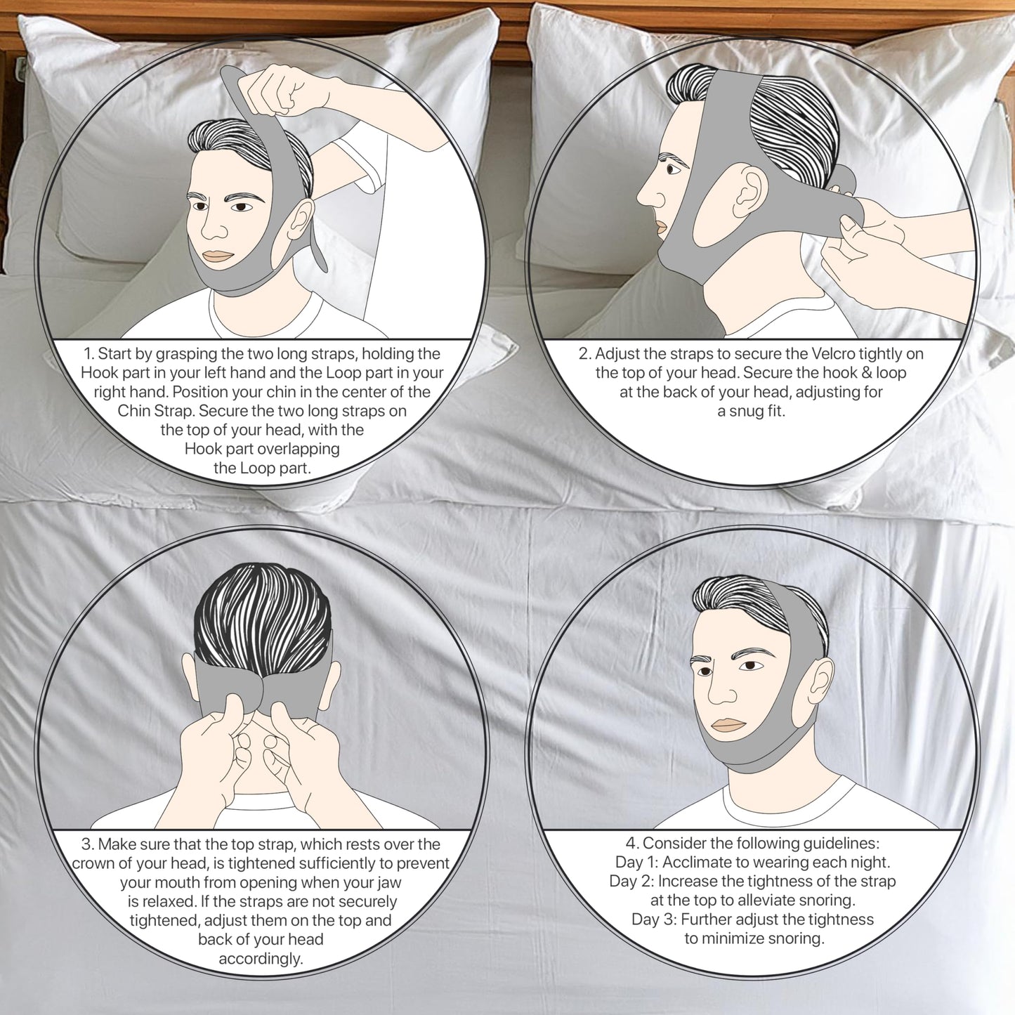 Chin Strap for CPAP Users | Comfortable Mouth Support to Encourage Closed Mouth Positioning Nasal Breathing for Men and Women Who Breathe Through The Mouth During Sleep by PIDOTI (Black, L-XL)