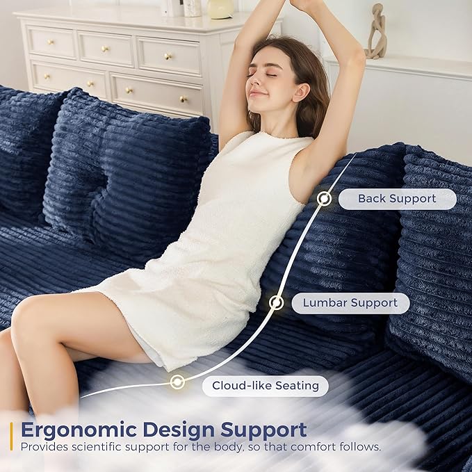 MAXYOYO 132" Giant U-Shaped Modular Sectional Couch, Modern Boneless Couch for Living Room, Sofa in A Box, Oversized Sofa Sleeper with Deep Seat, No Assembly Required, Navy