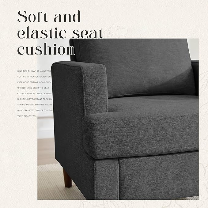 Weture Mid-Century Accent Chair,Modern Linen Fabric Armchair for Living Room,Comfy Upholstered Reading Accent Chairs for Bedroom,Single Sofa Chair with Wood Legs (Dark Grey, 2 Pack)