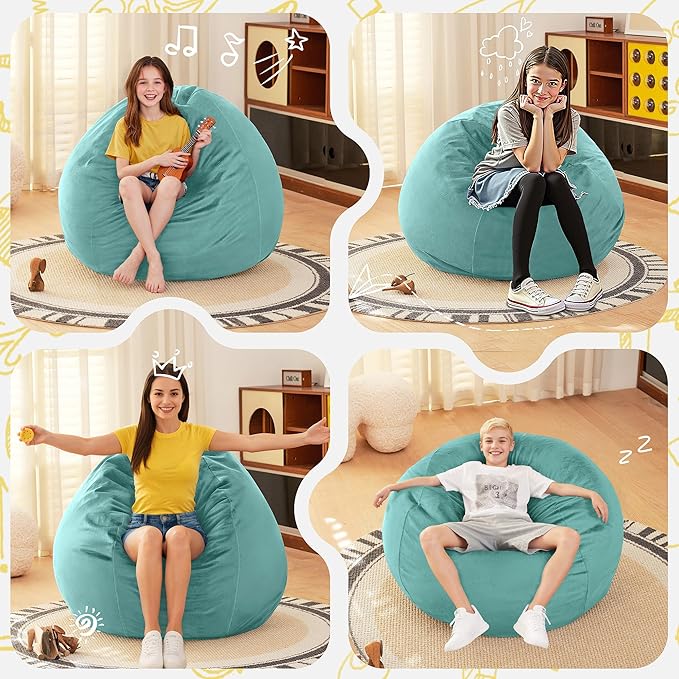HABUTWAY 2FT Bean Bag Chair, 2' Beanbags Small Bean Bag Chairs with Filling, Teardrop Bean Bag Chair Luxurious Velvet Ultra Soft Fur with Removable Cover (Aqua Ombre)