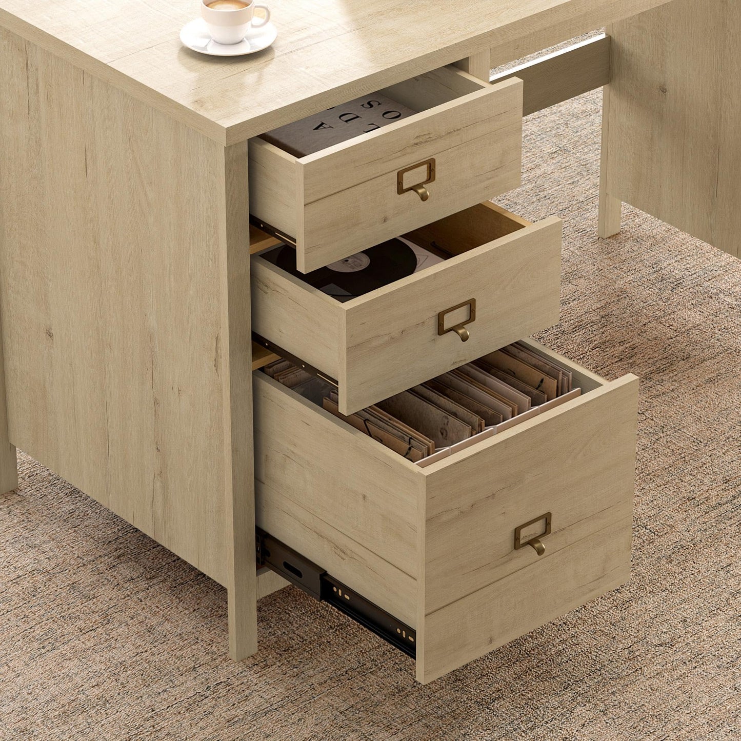 MoomJiee 47" Executive Desk with File Drawer, Farmhouse Wood Home Office Desk with Storage Drawer Computer Writing Desk for Study Office, Light Oak