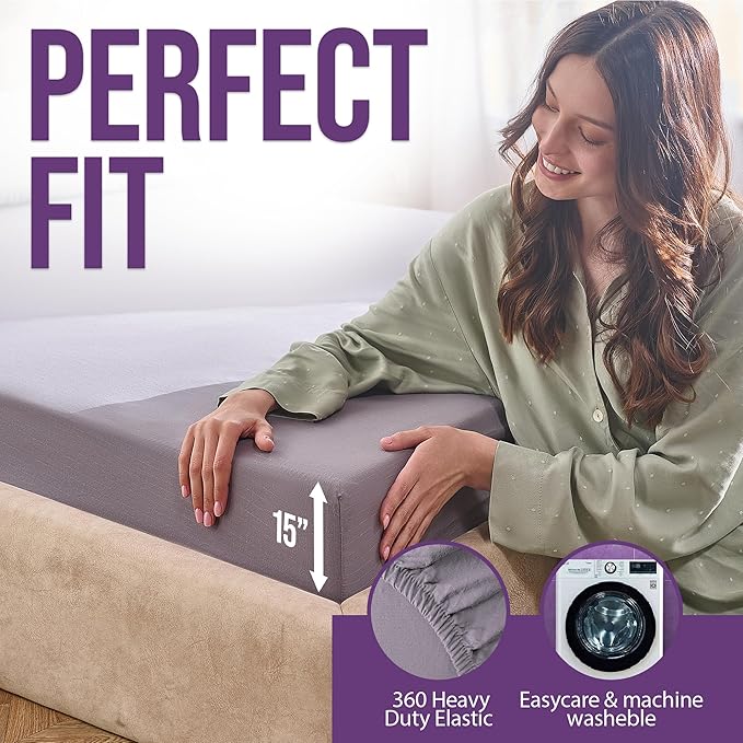 Earth Grounding Sheets Twin XL Size with 12% Silver Fiber & 4% Silk & 84% Cotton - Gray - SGS Quality Certified Grounded Well Bed Sheet - Conductive Fitted Sheet for Better Sleep