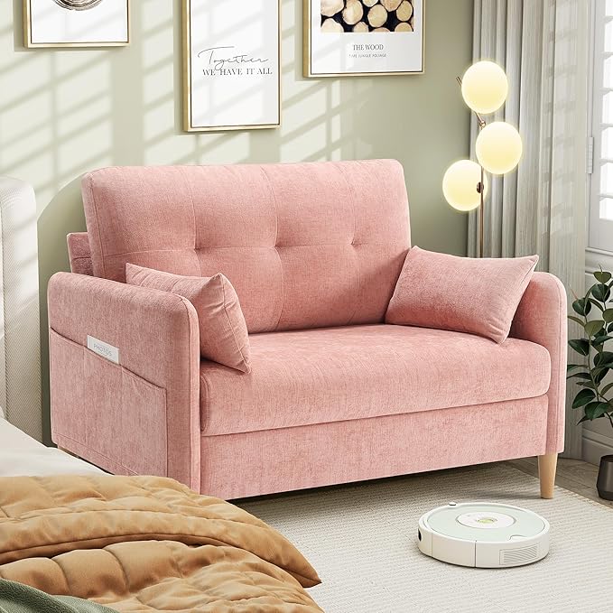 Hanherry Loveseat Sofa, 47” Small Couch for Living Room, Chenille Fabric Love Seat Comfy Sofa for Bedroom with Throw Pillow,Removable Cushion Cover,Couches for Small Space,Apartment,Dorm