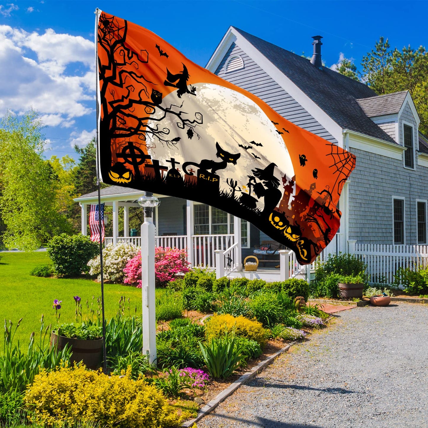 Probsin Halloween Decorations Flag 3x5 Feet Banner Double Sided Printed Party Supplies Yard Signs Home Decor Funny Hanging Poster Pumpkins Witch Cat Haunted House Orange Welcome Photo Backdrop