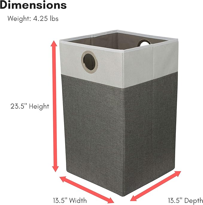 BIRDROCK HOME Folding Cloth Laundry Hamper with Handles - Dirty Clothes Sorter - Easy Storage - Collapsible - Grey and White