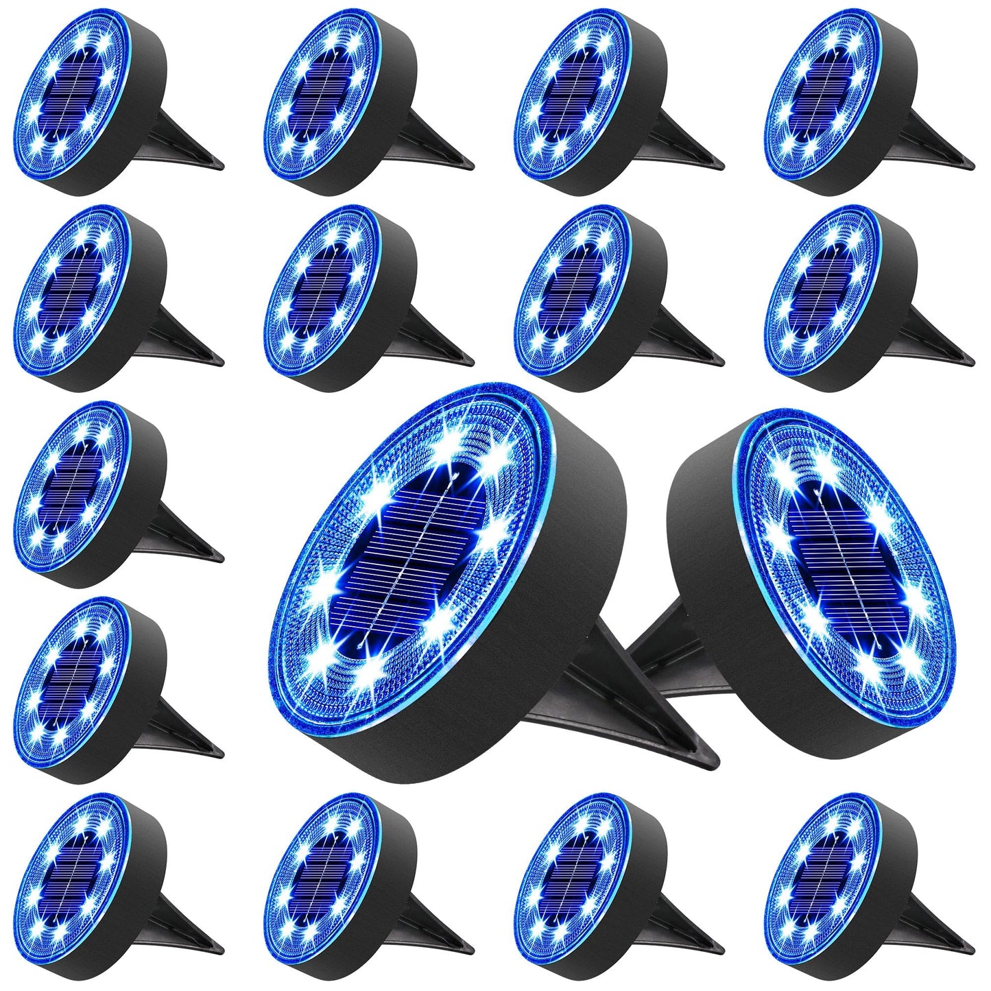 Joomer Solar Ground Lights, 16 Pack 8 LED Solar Lights Outdoor IP68 Waterproof Disc Light In-Ground Landscape Lighting Outdoor for Patio Pathway Lawn Yard Driveway Walkway (Blue)