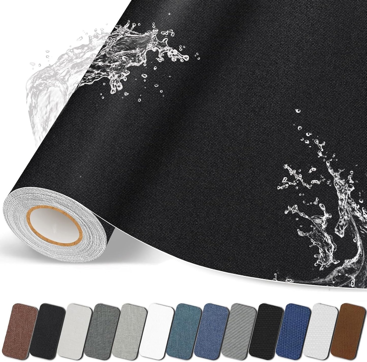 Fabric Repair Patches, 17X158 inch Linen Self-Adhesive Fabric Repair Tape, Strong Sticky Linen Patch for Sofas, Tote Bags, Clothing, Car Seats, Furniture（Black, 17X158 inch）