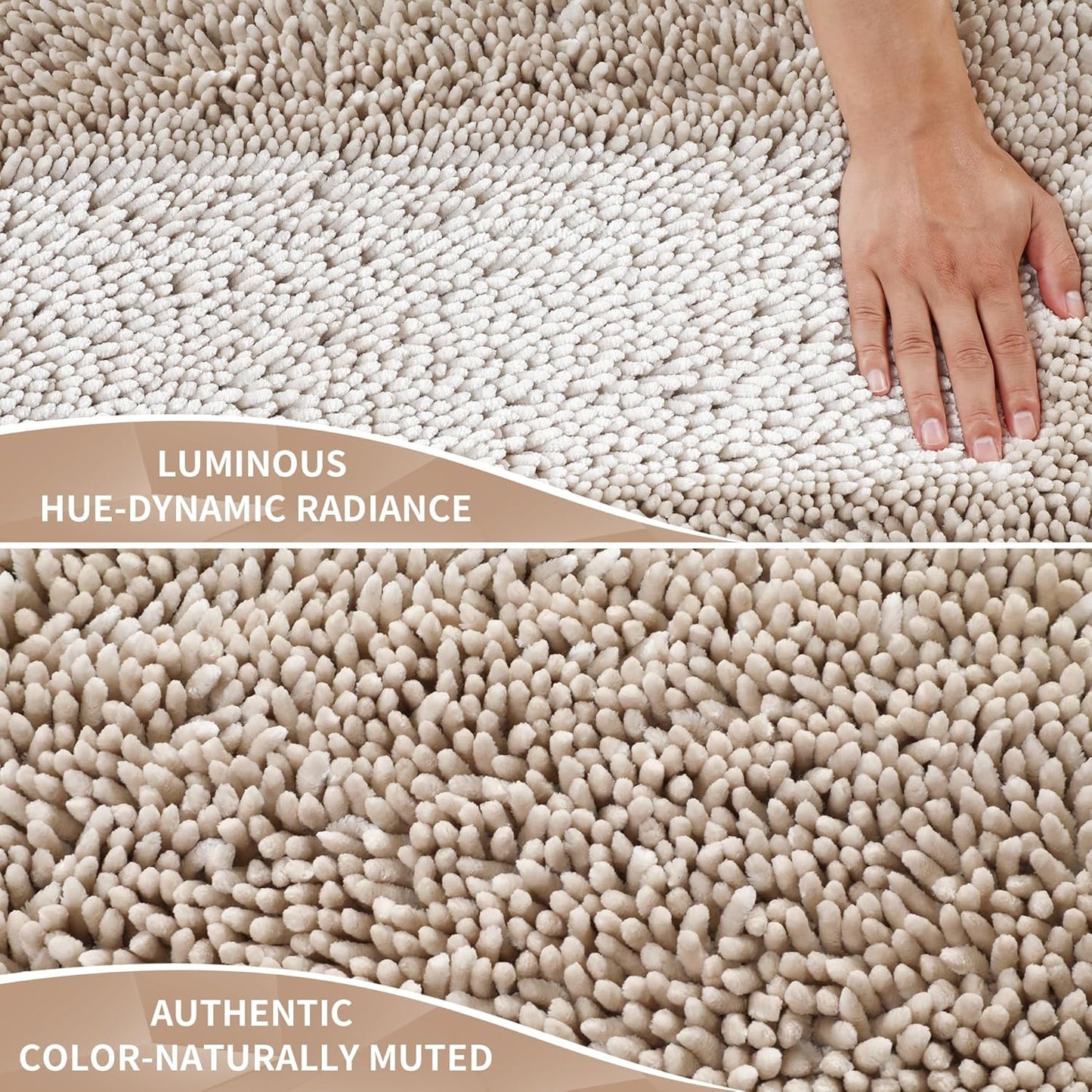 Yimobra Long Bathroom Rugs Runner 70x24 Inch, Extra Thick Soft Absorbent Chenille Bath Mat, Non Slip Machine Washable, Quick Dry Bath Rugs for Bathroom Floor, Tub and Shower, Khaki