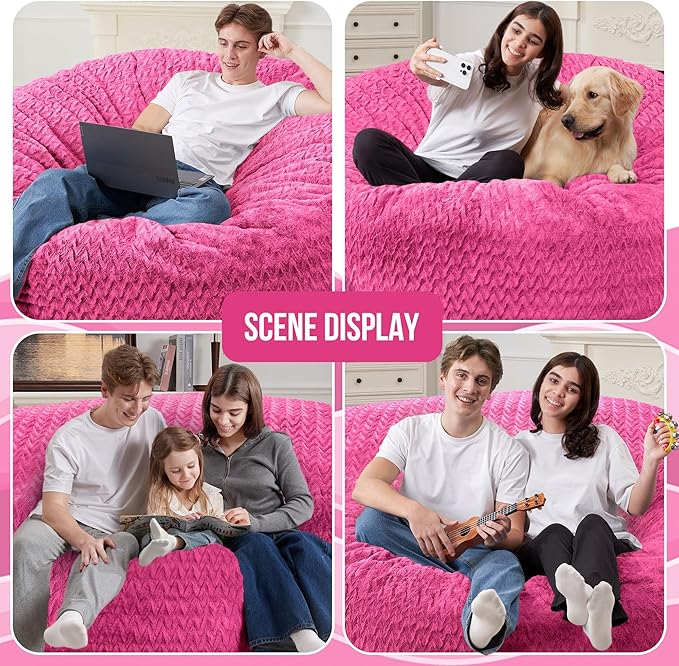 6FT Bean Bag Chair,Giant Bean Bag Chairs for Adults,Big Bean Bags with Memory Foam Filled, Large Beanbag Chairs with Chevron Plush Cover-Pink