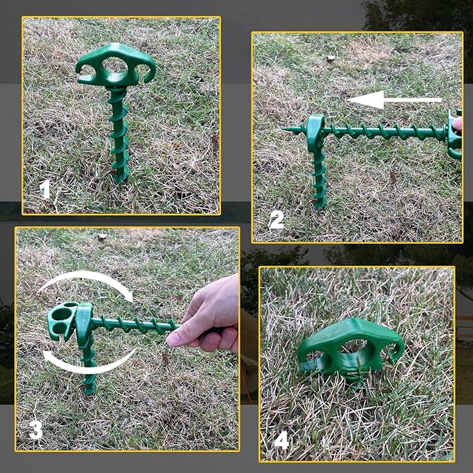 COBARYEN Tent Stakes Ground Anchors Screw in, 6 Pack Sand Stakes for Beach 9.4 Inch Heavy Duty Spiral Tent Pegs for Camping, Party, Hiking, Outdoor Decoration (6, Green)