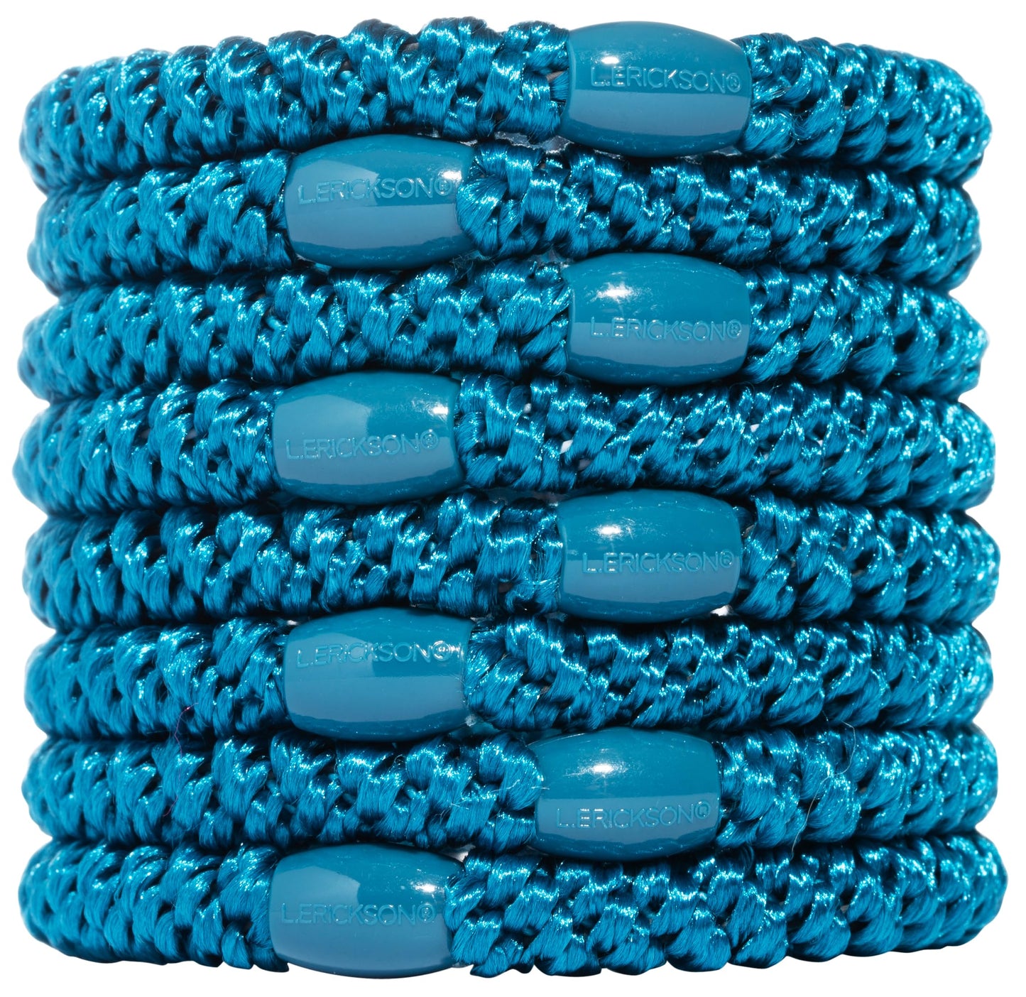L. Erickson Grab & Go Pony - Peacock Blue Teal Aqua - 8 Pack Ponytail Holder Hair Ties