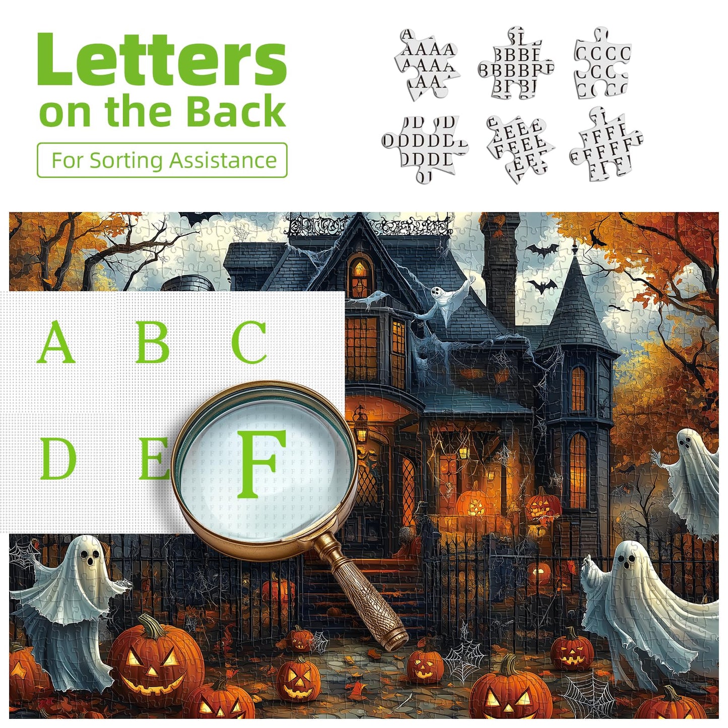 Halloween Haunted House 1000 Piece Jigsaw Puzzle for Adults Spooky Ghosts & Pumpkins Gothic Mansion Challenging 1000-Piece Puzzle with Poster - Fun Adult Puzzle Game for Game Night (27"x20")