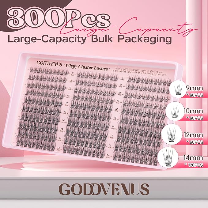Lash Clusters Wispy 9-14mm Eyelash Clusters Natural DIY Cluster Eyelash Extensions Lash Individual 300pcs Short C Curve