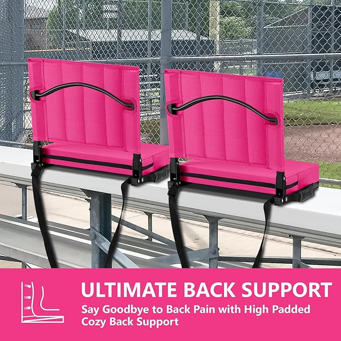 Halituny Stadium Seat for Bleachers with Back Support, Portable Bleacher Seat with Wide Comfy Padded Cushion, Metal Hook, Folding Stadium Chair with Shoulder Strap, Carry Handle, Cup Holder