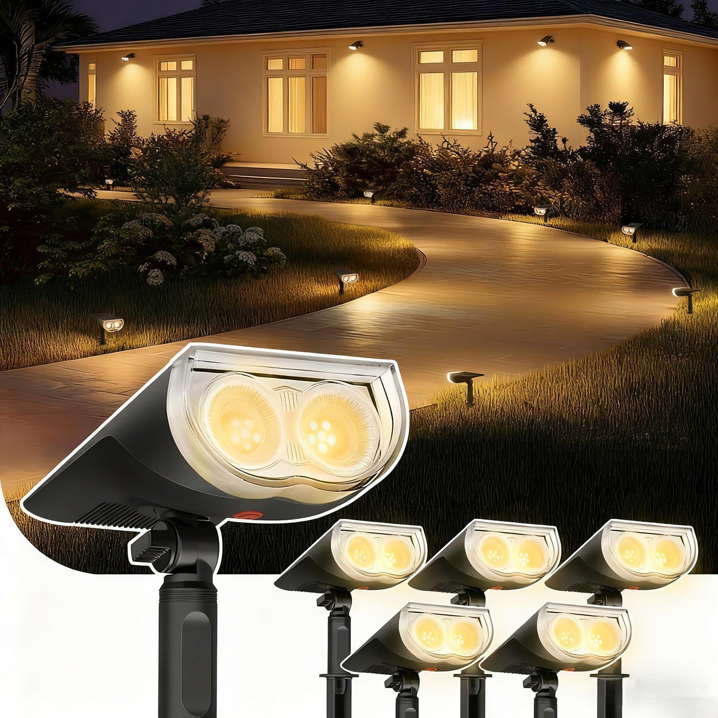 Linkind Solar Lights Outdoor StarRayS, Bright Solar Spot Lights Outdoor, IP67 Waterproof Spotlights for Landscape Garden Yard Walkway Patio Tree（Warm White, 6 Pack）