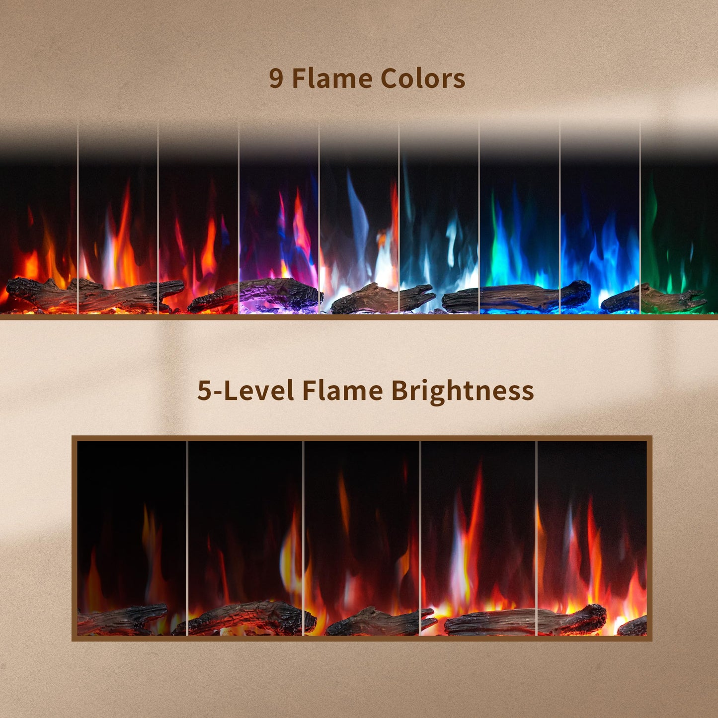 PuraFlame Bernice 50 Inch Smart Linear Electric Fireplace - Clean Hidden Vent Design, Flame with 9 Colors, Recessed in-Wall or Wall-Mount or Free Standing, Compatible with Alexa and Google Assistant