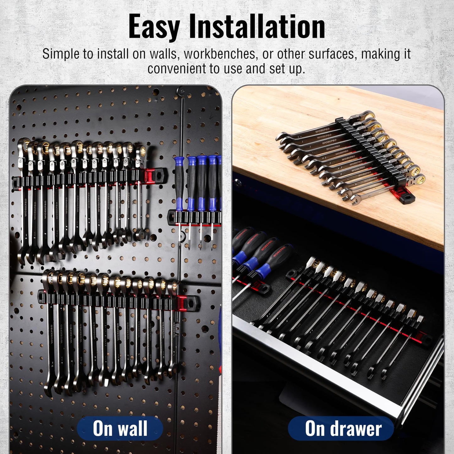 WORKPRO Magnetic Screwdriver Organizer and Wrench Organizer, Aluminum Rail Magnetic Tool Organizer, Tool Holder, Toolbox Organization, 36-Slot Screwdriver and Wrench Holder (Tools not Included)