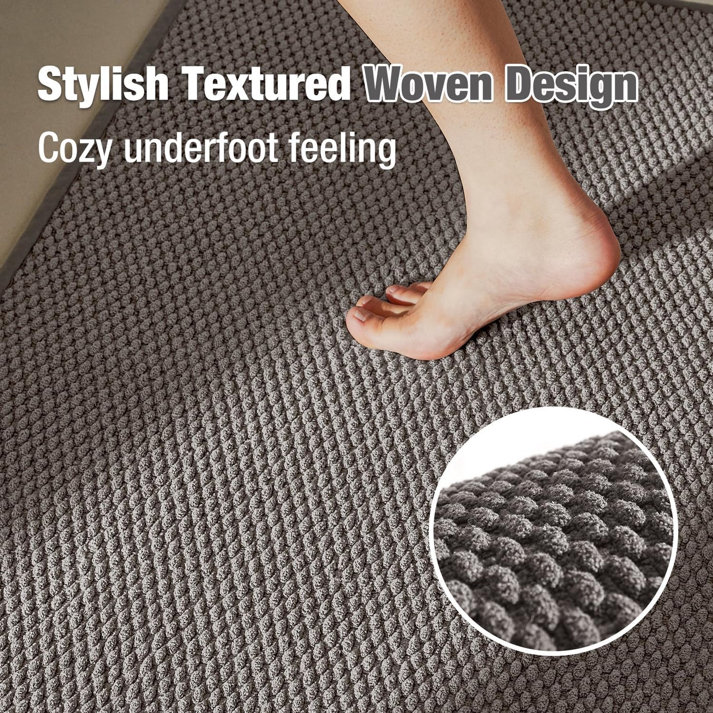 Bathroom Rugs Non Slip Washable, Super Absorbent Thin Bath Mat Quick Dry Low Pile Bathroom Rug, Light Grey 24"x47"