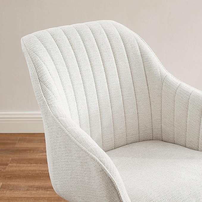 Art Leon Dining Chair, Mid Century Modern Fabric Upholstered Swivel Dining Room Chair with Wood Legs, Leisure Side Chair with Arms for Living Room, Ivory