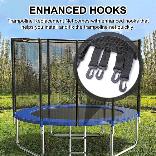 SUOGROLI Trampoline Safety Net, 4/4.6/5/6/8/10/12/13/14/16FT Garden Trampoline Replacement Fences, Kids Protective Net,427cm-8Poles-14ft,Black