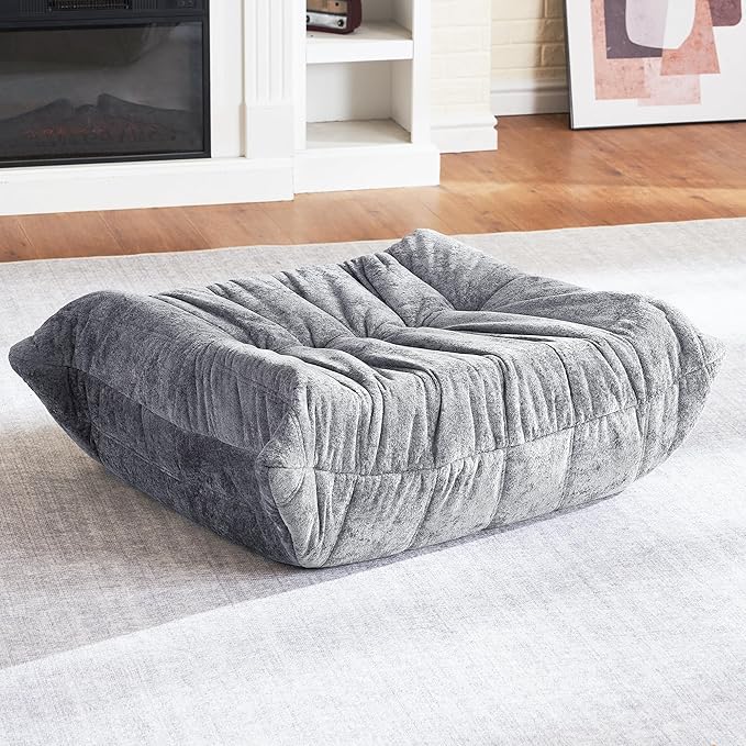 HABUTWAY Bean Bag Ottoman,Foot Rest,Fireside Chair Memory Foam Lazy Bean Bag Sofa for Living Room,Bedroom,Dorm,Office (Ottoman-Light Grey)