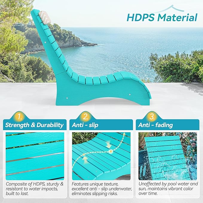 Homenjoy HDPS Pool Lounge Chairs Set of 2, Use in Pools Lounge Chairs up to 10-Inches of Water, Chaise Chairs with Headrest, Lounge Chair Outdoor, Fade-Resistant Pool Lounger for Deck