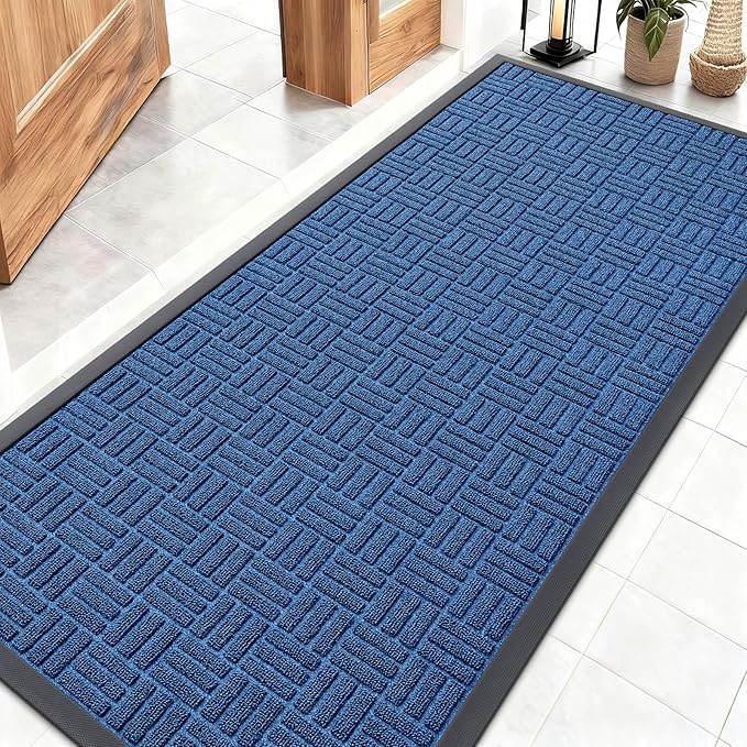 OLANLY Front Door Mat Outside Entrance 59x23, Absorbent, Heavy Duty Sturdy Natural Rubber Doormat Indoor Outdoor, Non-Slip, Stain and Fade Resistant, Low Profile Floor Mat for Entryway, Ocean Blue