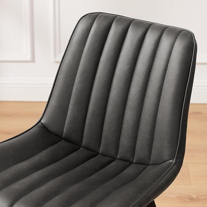 Art Leon Swivel Dining Chairs Set of 2, Mid Century Modern Kitchen Dining Room Chairs, Upholstered Faux Leather Armless Side Chair with Wood Legs for Living Room Bedroom, Dark Gray