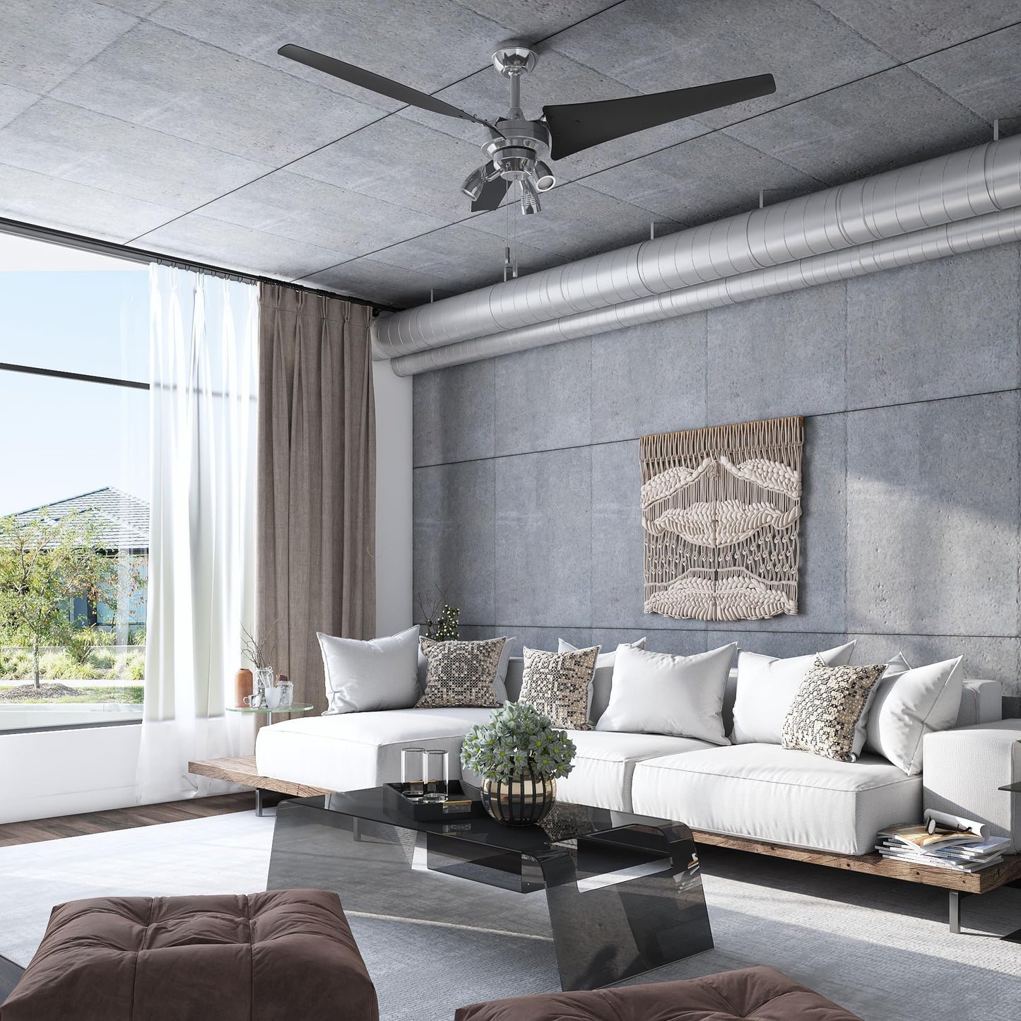 Honeywell Ceiling Fans Phelix, 56 Inch Contemporary Indoor LED Ceiling Fan with Light, Pull Chain, Dual Mounting Options, Modern High Performance Blades, Reversible Motor - 50611-01 (Brushed Nickel)