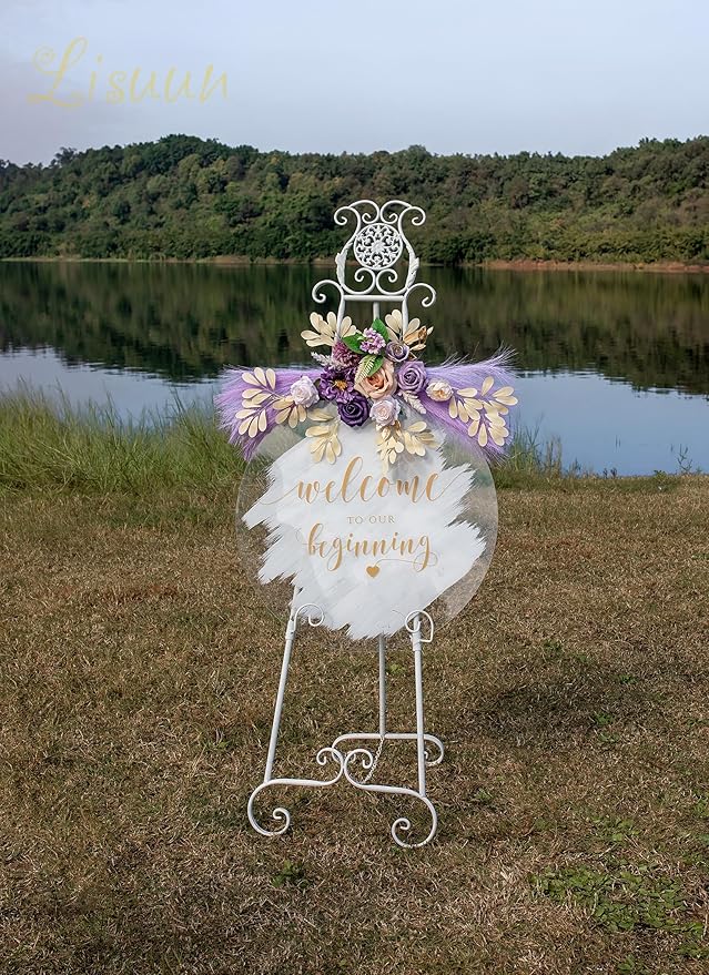 Wedding Arch Flowers, Artificial Floral Decor for Wedding Ceremony & Reception, Standard Size Large Flower Swag Set for Backdrop & Welcome Sign, Pack of 2 (Purple Pampas)